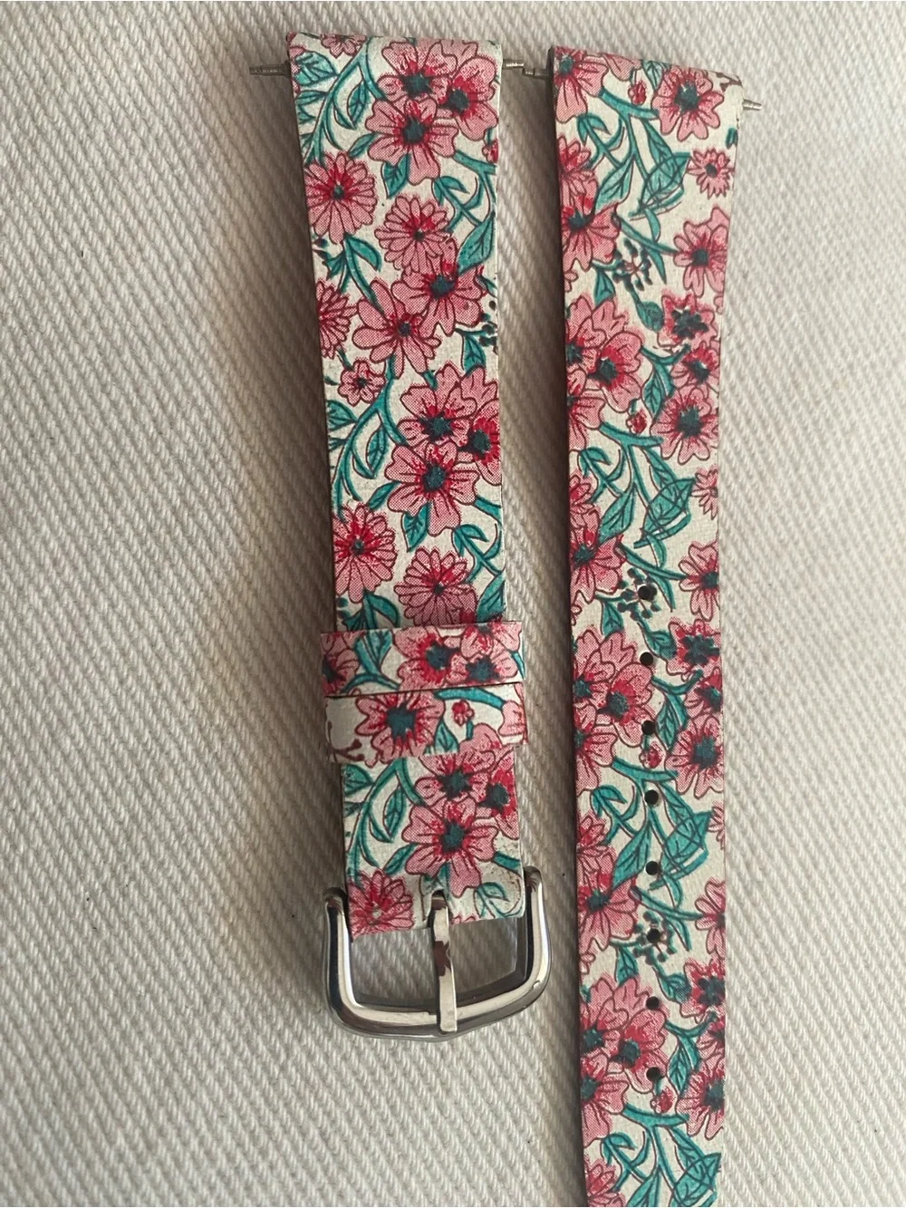 Floral Pink and Teal Leather Watch Strap 18mm for Cartier tank